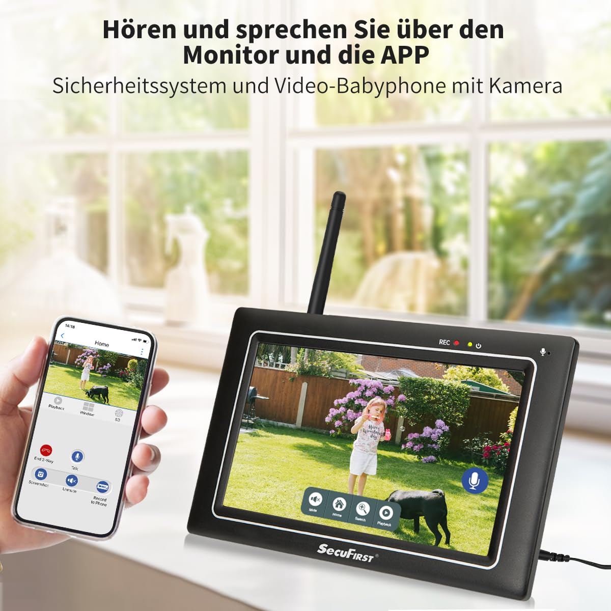 SecuFirst 2K Überwachungskamera Aussen mit Monitor,Arbeiten ohne WLAN | 4X Kameras Überwachung Set +7 Zoll Touchscreen NVR Bildschrim,Gegensprech oder Wiedergabe von Aufnahmen über Monitor und APP