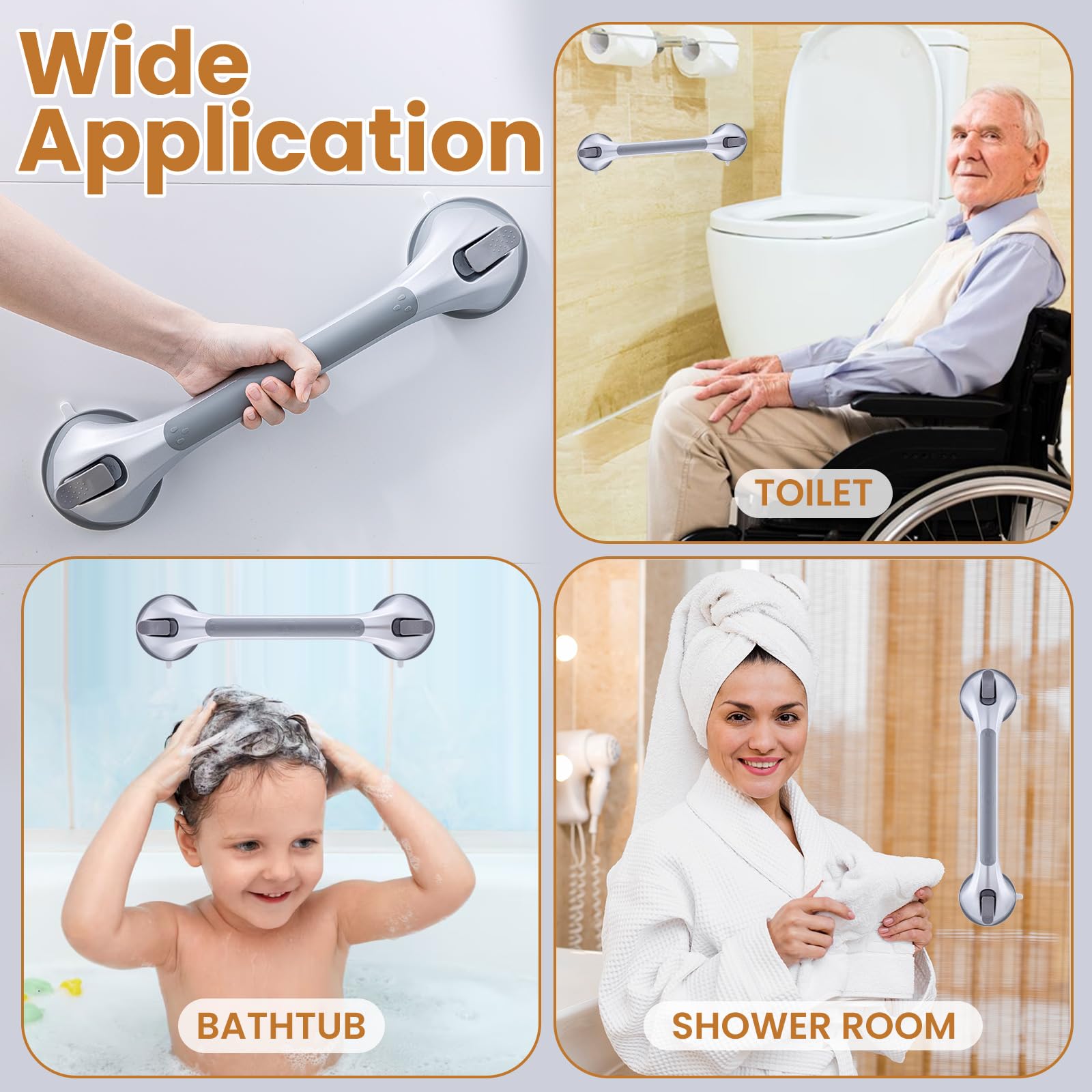 LEVERLOC Lot de 2 barres d'appui pour douche, poignées de douche à ventouse