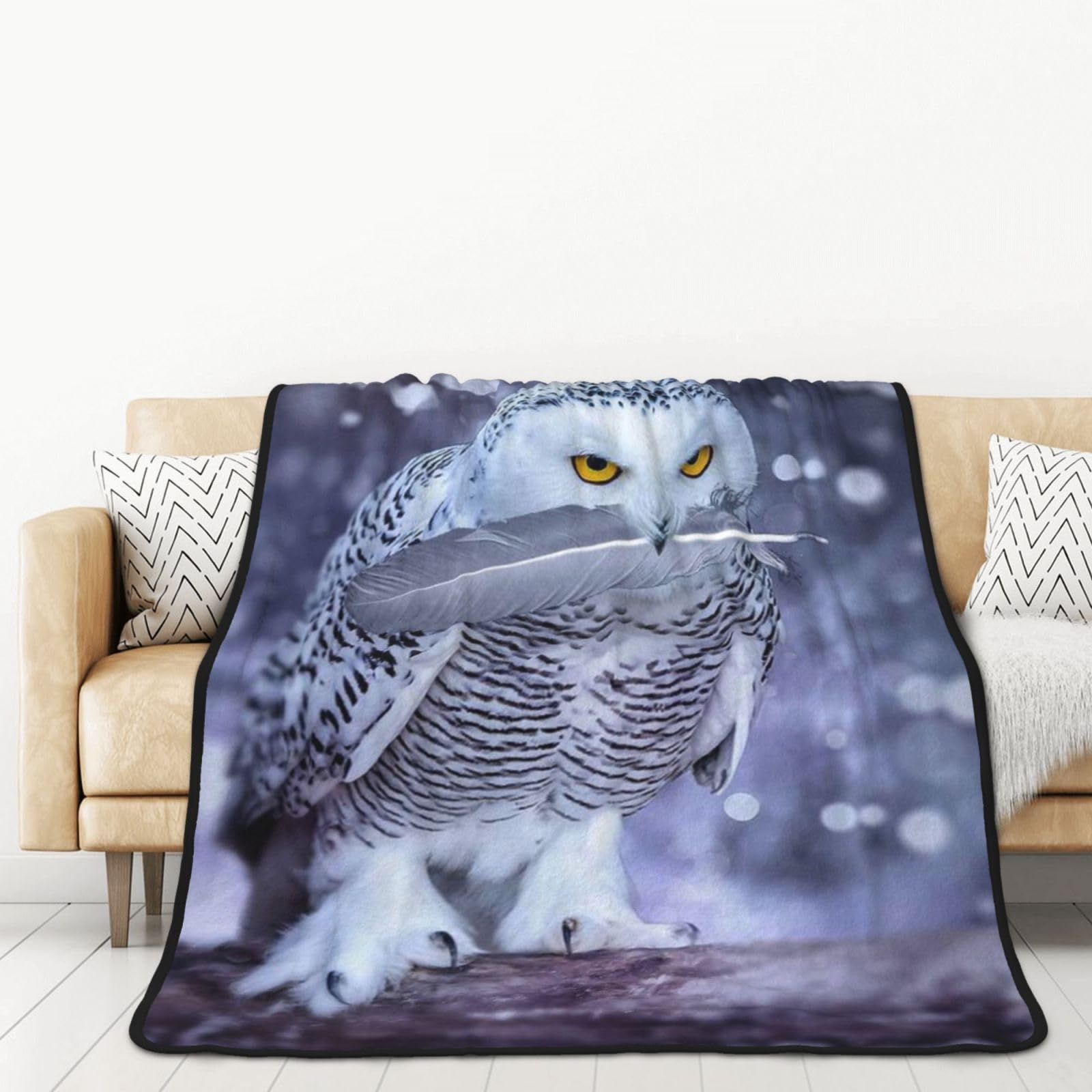 Arctic Owl Printed Flannel Throw Blanket 152x203 CM - Warm and Cozy Sherpa Blanket Throw for Bed, Couch, Travel,Sofa Chairs