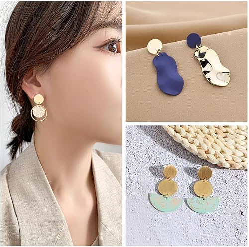 Miniatura 6 de 32 aretes de acero inoxidable 201, aretes redondos planos de acero inoxidable de 24 quilates, con pasador de acero inoxidable 304 para aretes