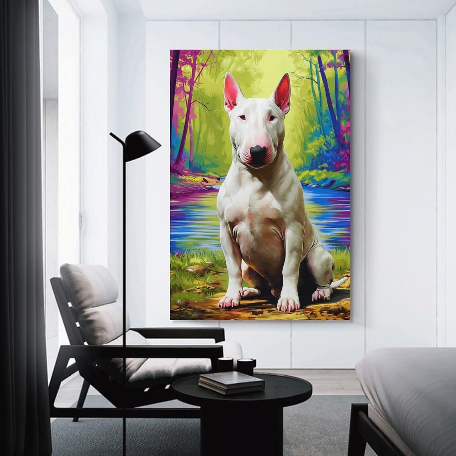 Junmoney Canvas Wall Decor Bull Terrier by The Colorful Stream, 24x36inch(60x90cm), for Flats, Guest Rooms Or Compact Rooms, Wall Decor with Flexible Room Appeal