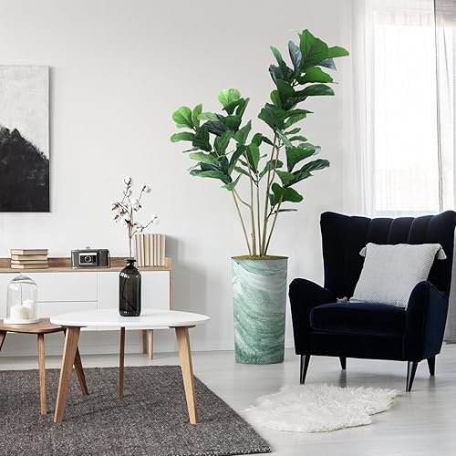 Miniatura 7 de Árbol artificial en maceta contemporánea, ficus lyrata falsos árboles de seda para decoración del hogar en interiores y exteriores, altura total 66