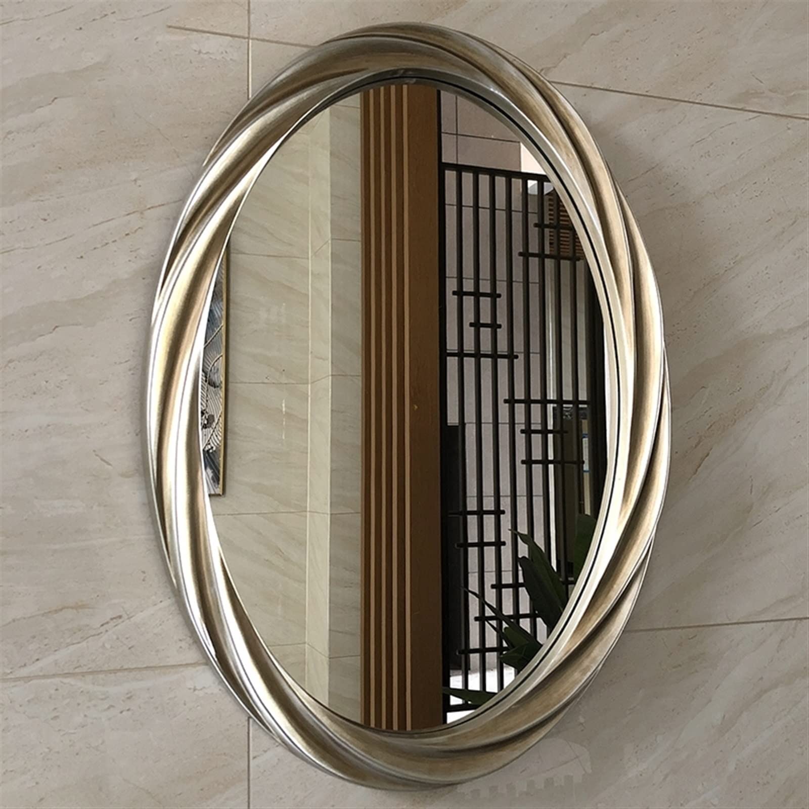 ZUMAHA Compact Mirror Style Modern Classic Bathroom Mirror Make-up Mirror Wall Decor Living Room Ornaments (Color : Hortel�)