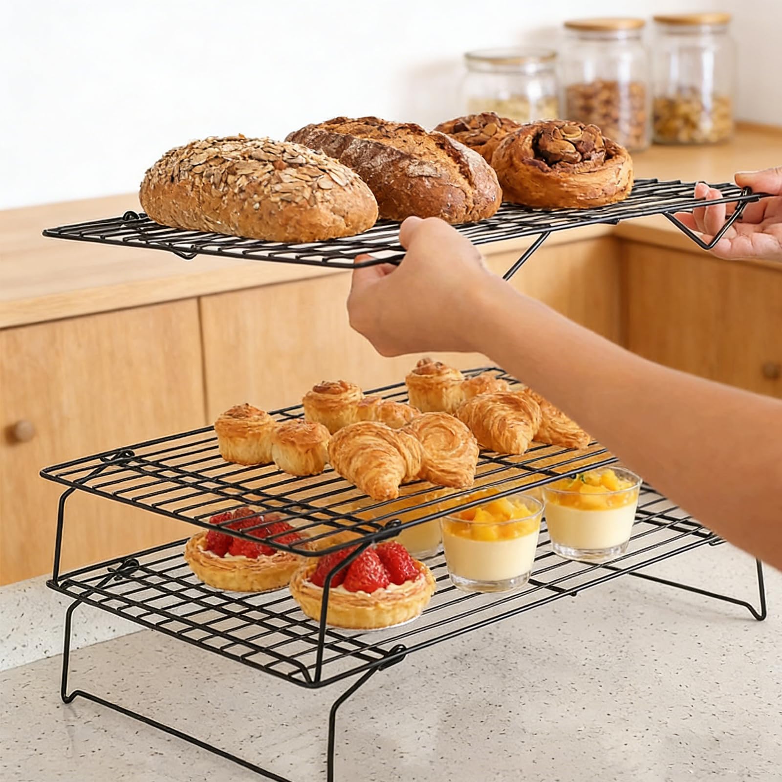 Lot de 6 grilles de refroidissement 40 x 25 x 7,5 cm en acier inoxydable empilable pour pâtisserie