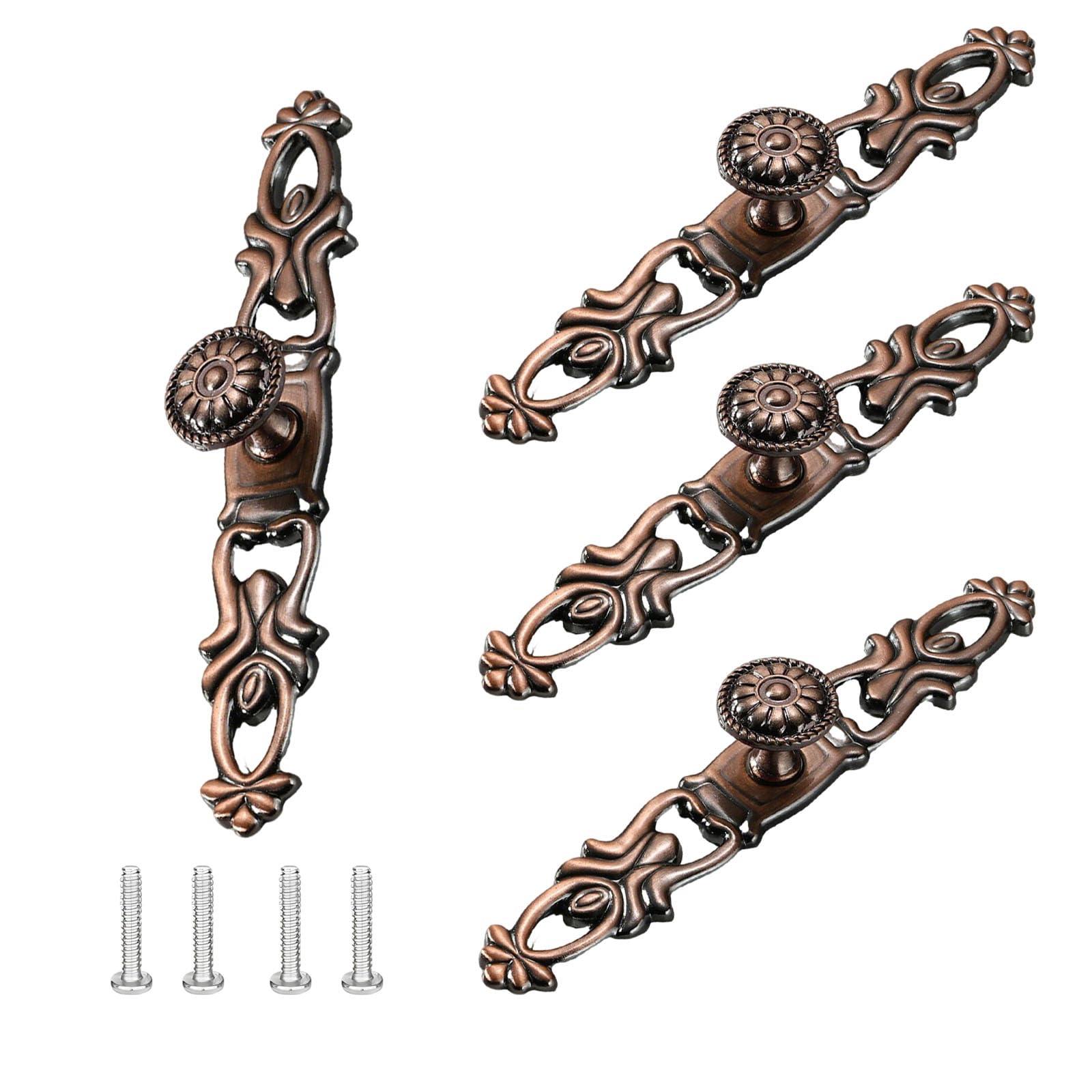 4Pcs Antique Brass Style Cabinet Handles, Retro Red Antique Brass Drawer Pull Knobs, Single Hole Cupboard Handles for Drawers, Vanities, Kitchen Cabinets, Bathroom, Wall Cabinets, and Wardrobes