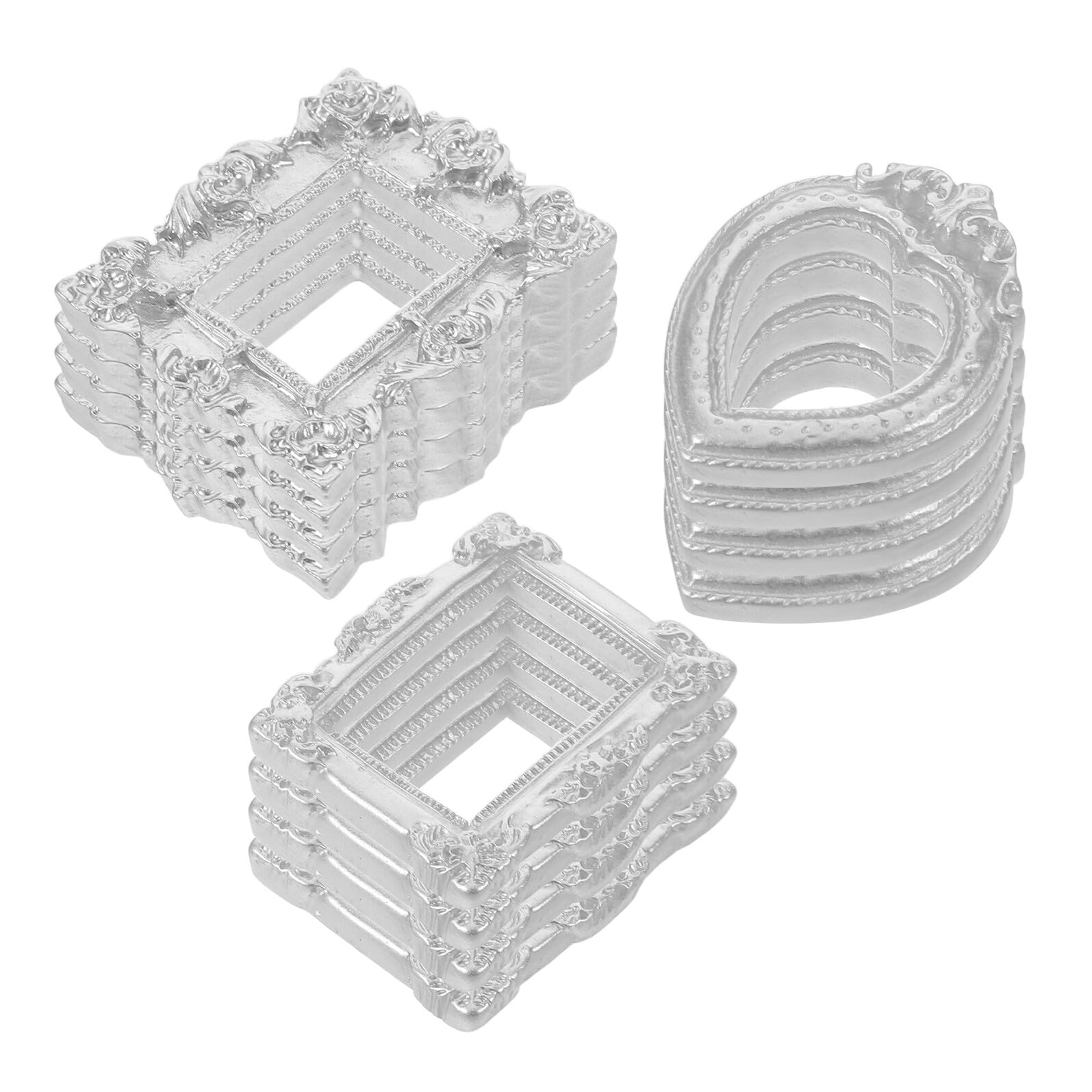 30pcs Mini Antique Resin Picture Frames Silver Vintage Miniature Photo Frames for DIY Crafts Jewelry Display Party Decor Wall Hanging Tabletop Random Style