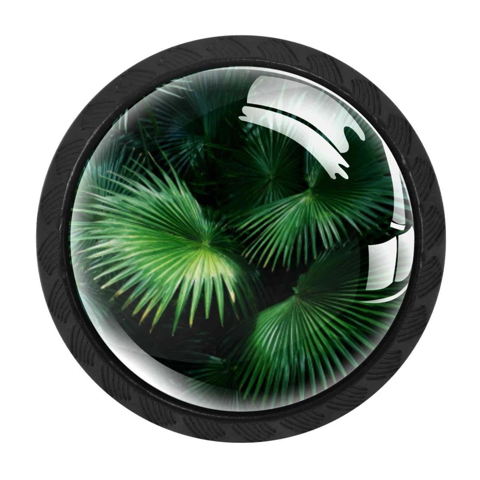 CHENZZZZ Green Tropical Forest Palm Leaves (2) Cabinet Knobs 4 Pieces Drawer Kitchen Cabinets Dresser Cupboard Wardrobe Unique Pulls Handles