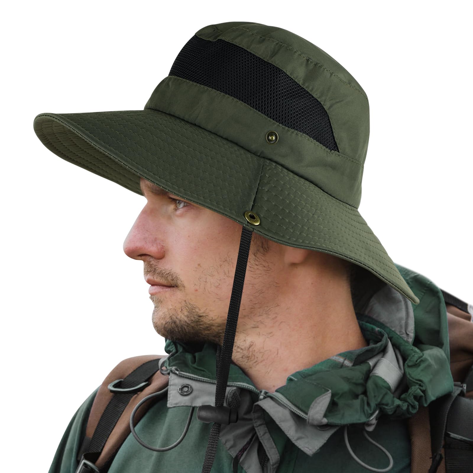 Lishang Pesca Sombrero Sol Ancho Safari Sombrero Plegable Hombre Verano Pescador Sombrero Protección UV Solar Sombrero Ancho Outdor Senderismo Camping Viajes Jardin Caza Golf