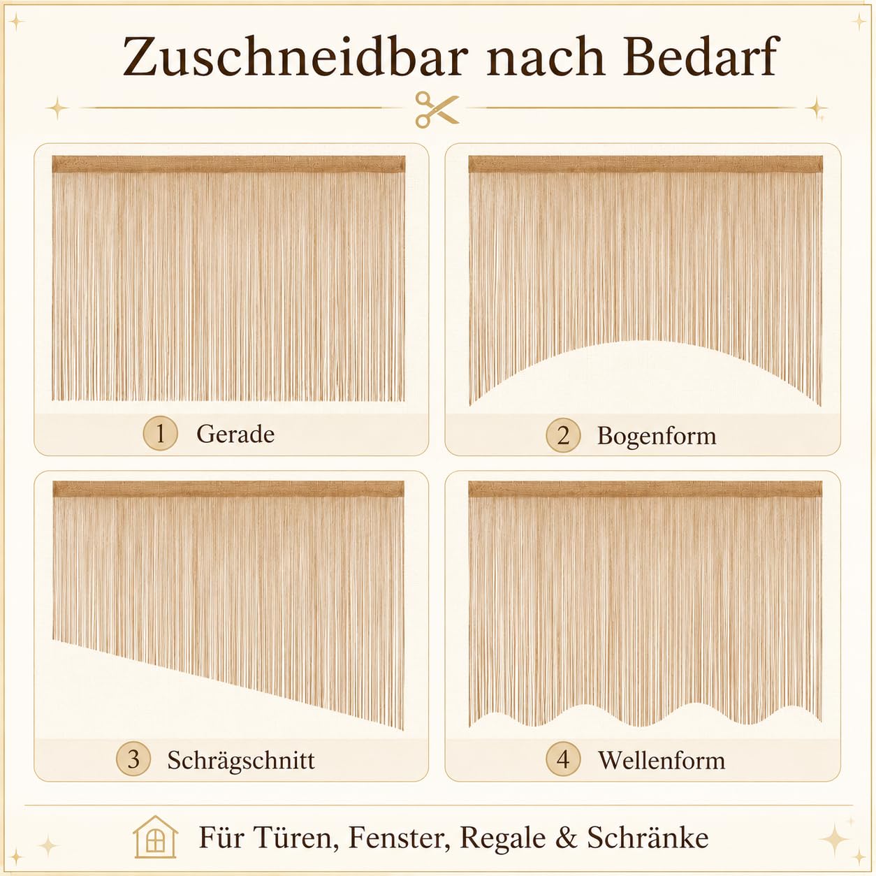 Lot de 6 rideaux à fils, 100 x 200 cm, champagne, décoration de perles pour mariage, salon, décoration de fête
