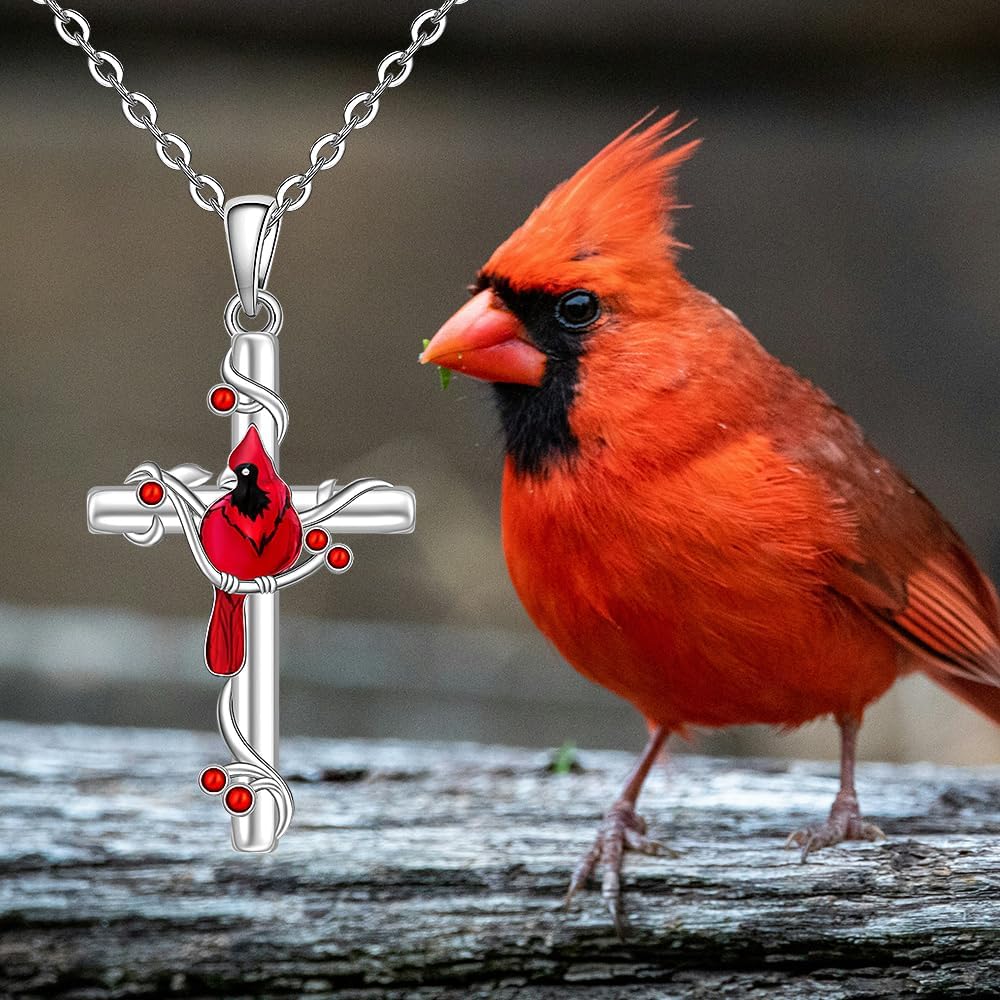 Cardinal Necklace for Women 925 Sterling Silver Red Cardinal Cross Necklace Cardinal Pendant Necklace for Women Cardinal Appears When Angels Are Near Gifts for Women - Image 5