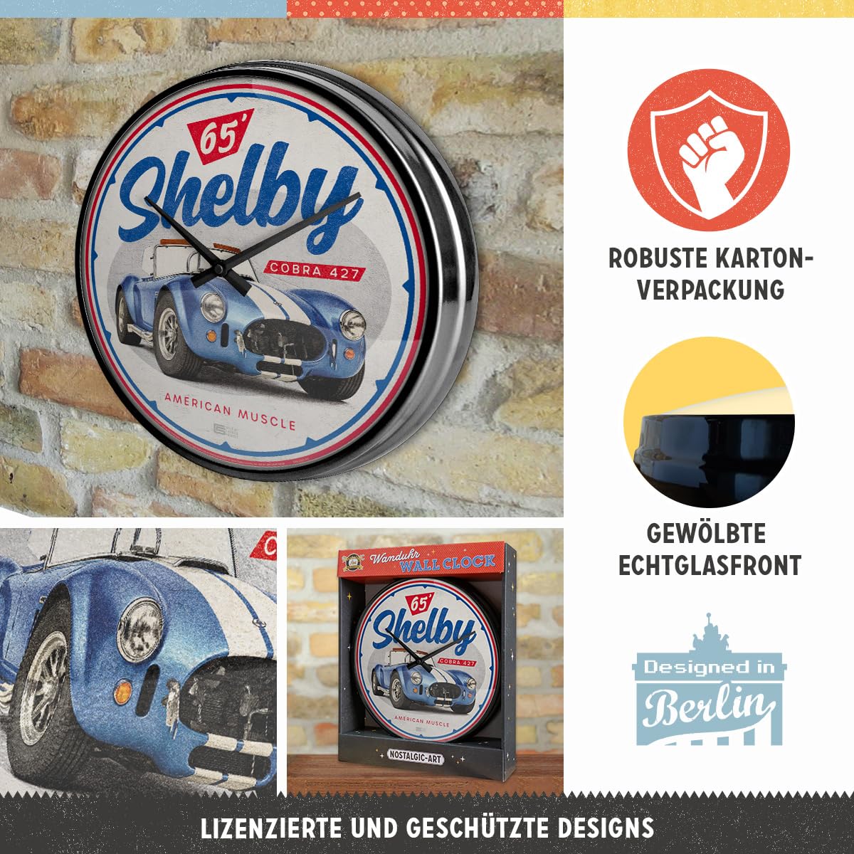 Nostalgic-Art Retro Wanduhr, Ø 31 cm, Shelby – American Muscle Cobra 427
