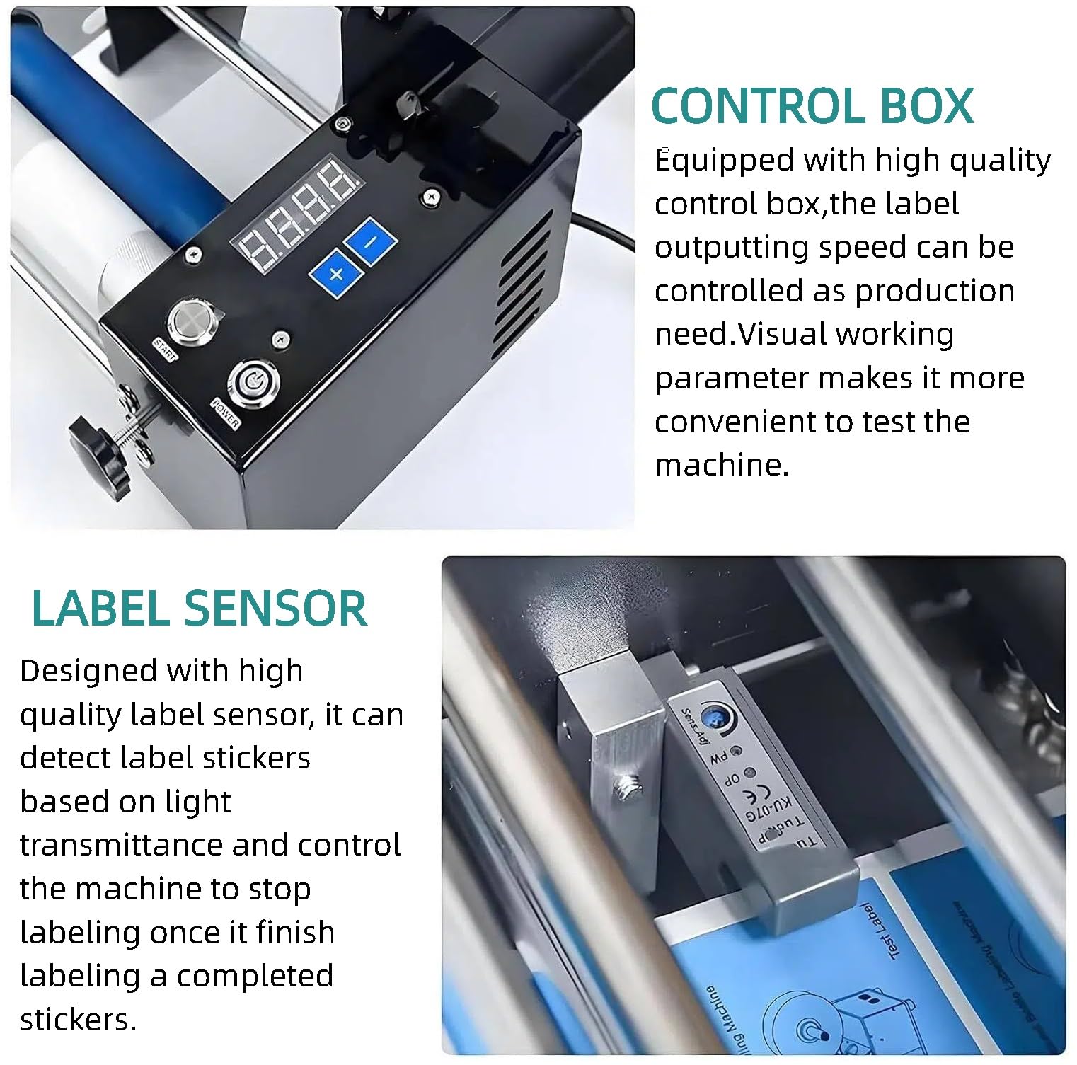 Etichettatrice elettrica semi automatica con applicatore regolabile per bottiglie e contenitori