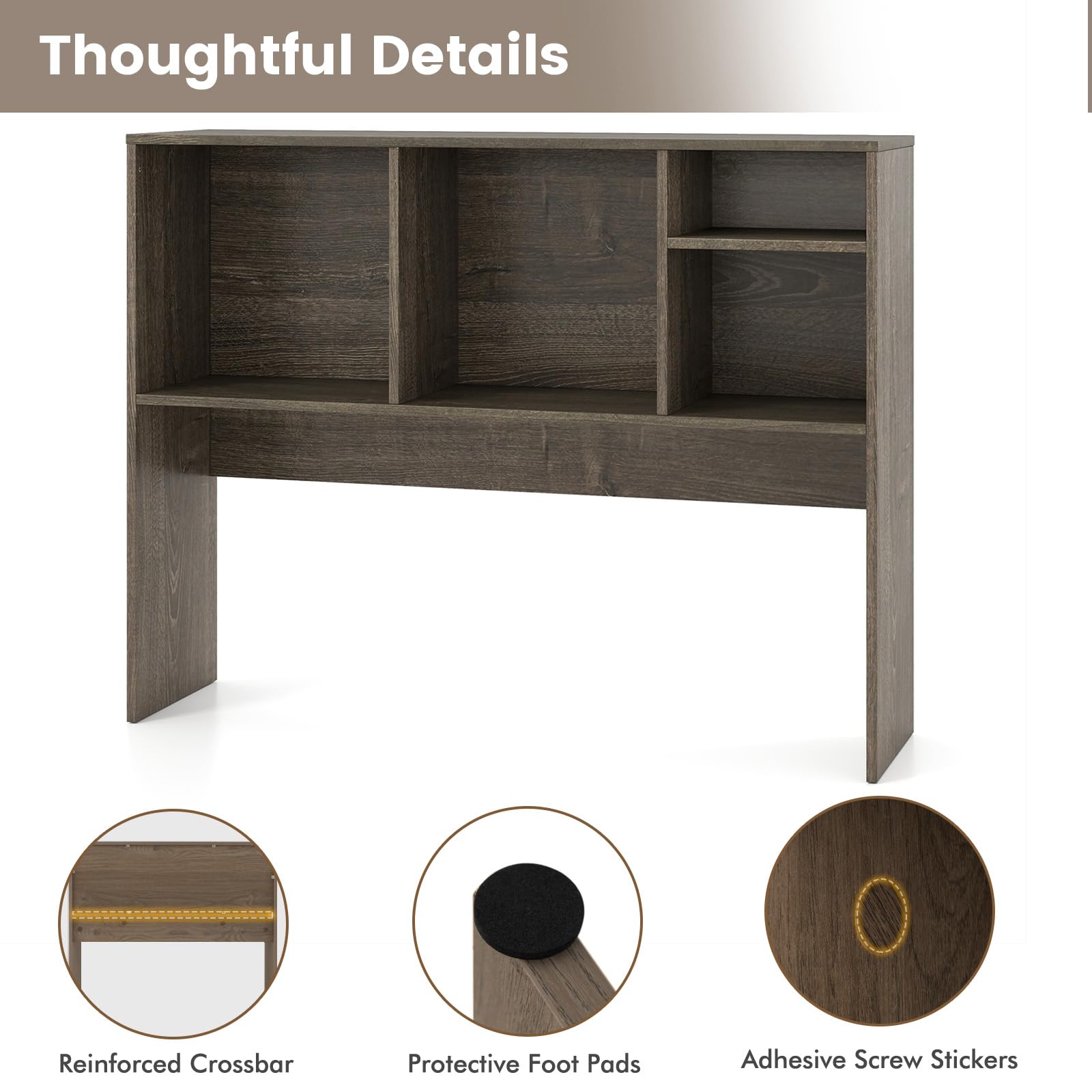 HOMASIS Libreria da Scrivania con 5 Scomparti, Scaffale da Scrivania in Legno, Espositore Mensola Aperta con Piedini Antiscivolo e Dispositivo Antiribaltamento, 94 x 25 x 73 cm (Grigio Scuro)