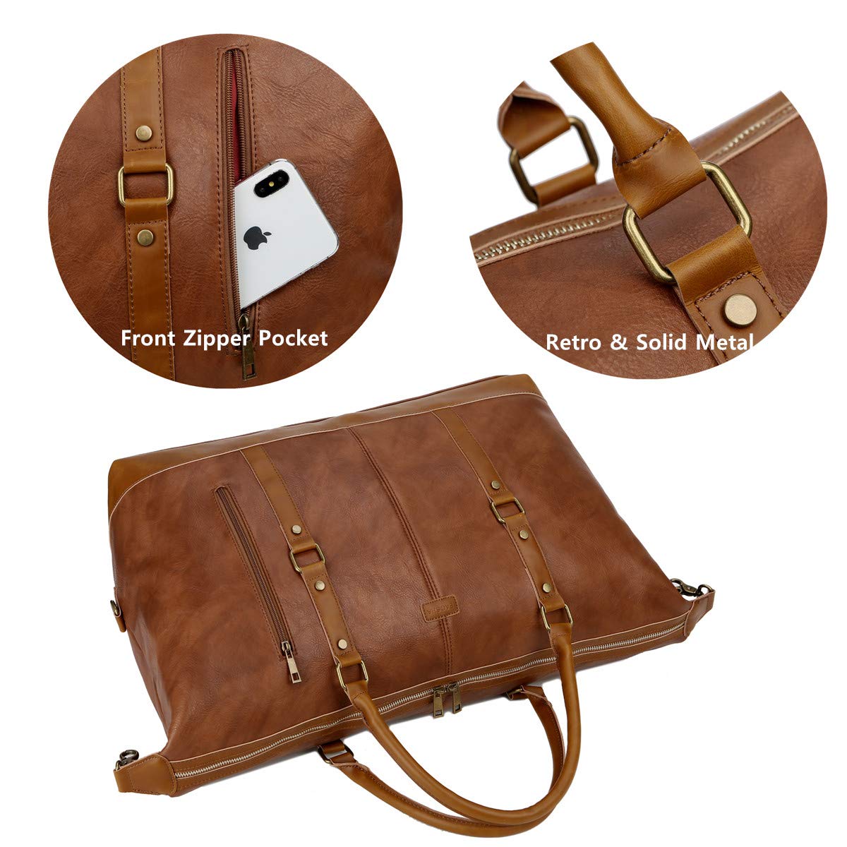 BAOSHA Groß Herren PU Leder Reisetasche Handgepäck Männer Tragetasche Travel Duffel Carry On Bag Weekender Tasche für Reise am Wochenend HB-14 (Braun)