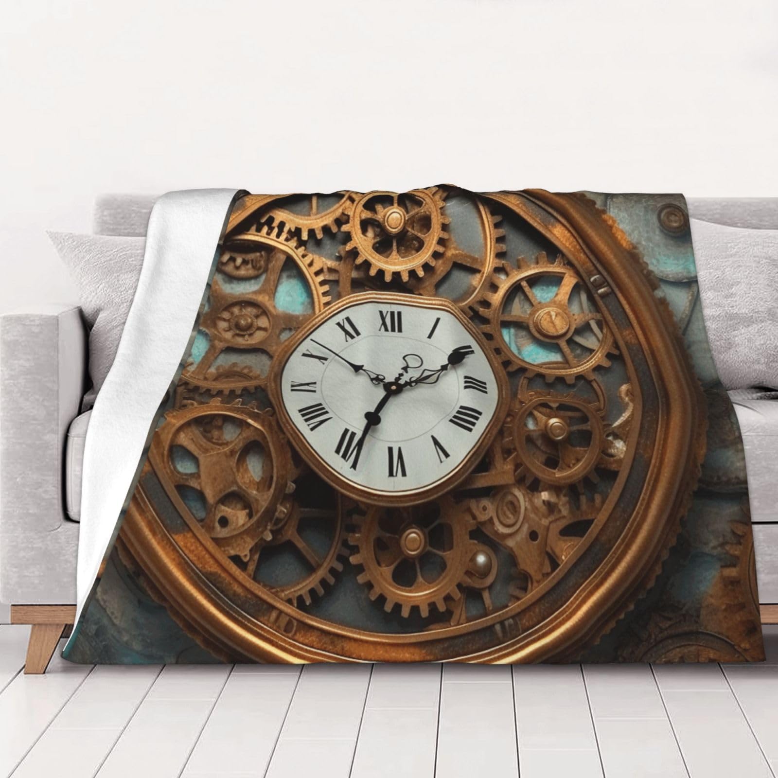 PAQOLSMCKR Bed Blankets 80"x60" Lightweight Flannel Blankets Rusty Steampunk Clock Throw Blanket for Sofa Super Soft Warm Fleece Blanket for Couch Travel Camping