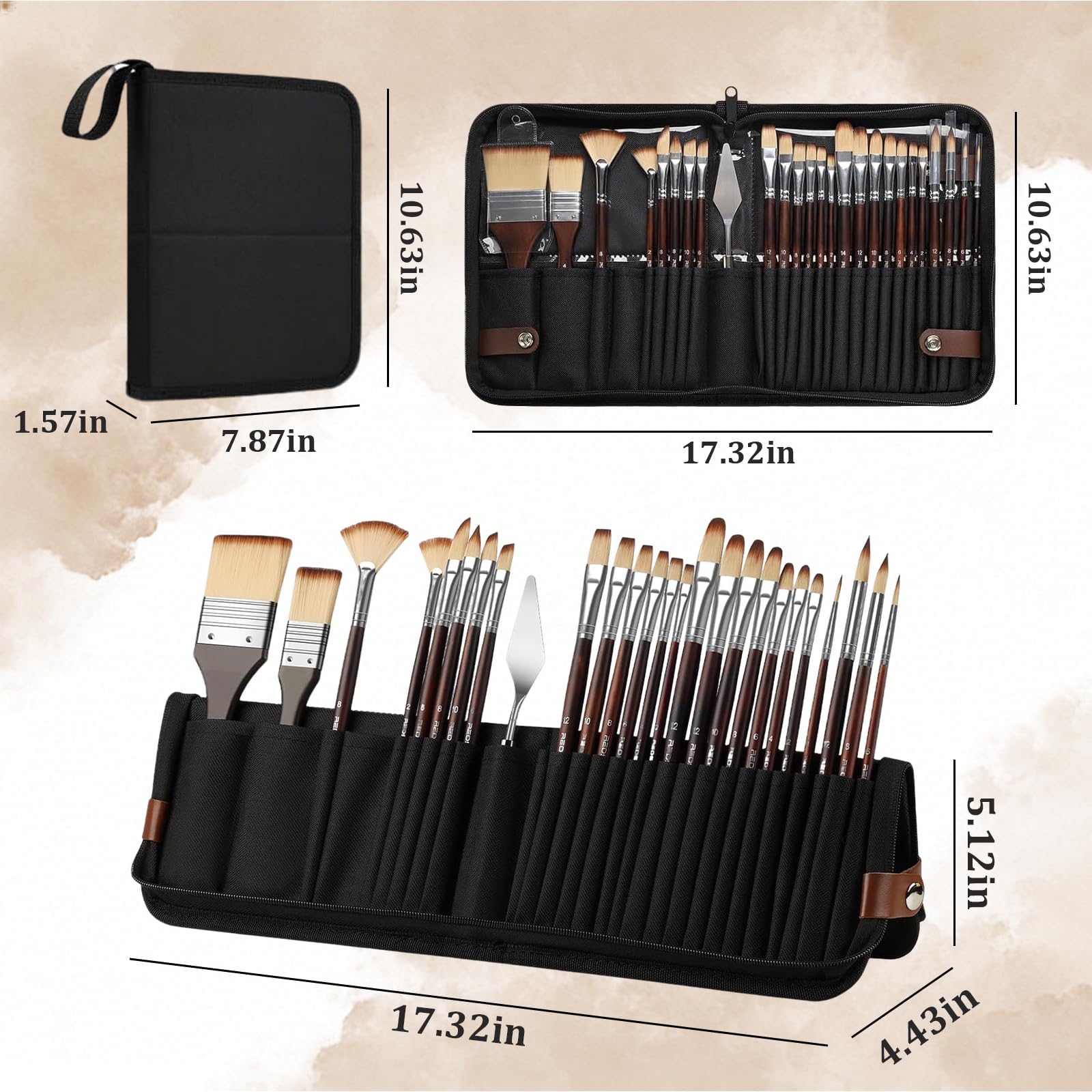 Künstlerpinsel-Set mit selbststehender Pop-Up-Tragetasche, professionelle Nylon-Acryl-Pinsel für Öl, Aquarell, Leinwand, kein Ausfallen, mit Kupferhülsen, 25 Pinsel und 1 Palettenmesser, 26-teiliges