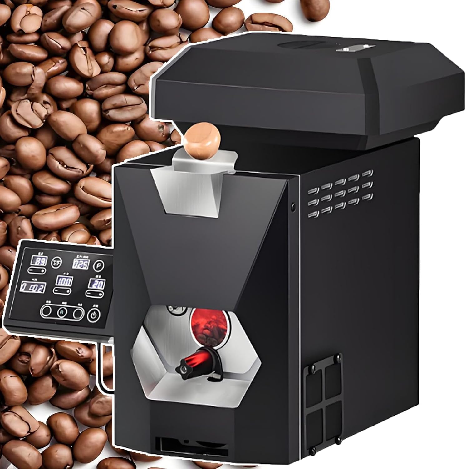 Tostadora eléctrica compacta para granos de café, capacidad de 200 g, para uso doméstico y comercial con enfriamiento rápido.