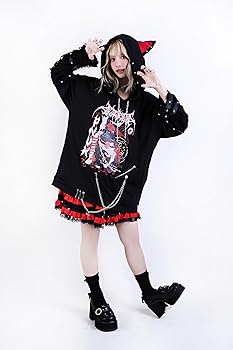 MAD PUNKS ストライプ柄猫耳パーカー長袖 MAD PUNKS ストライプ柄猫耳パーカー長袖 MAD PUNKS ストライプ