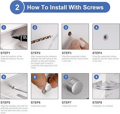 Miniatura 8 de RUGUS Estantes de ducha de esquina de baño, estante de baño de aluminio duradero de 2 niveles, marco de ducha, estante de esquina de baño, estante