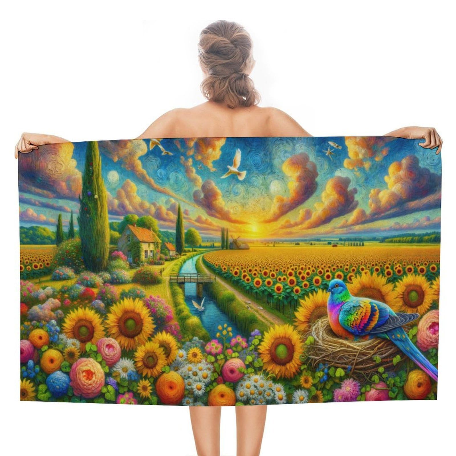 Serviettes de plage douces motif tournesol 130x80cm séchage rapide