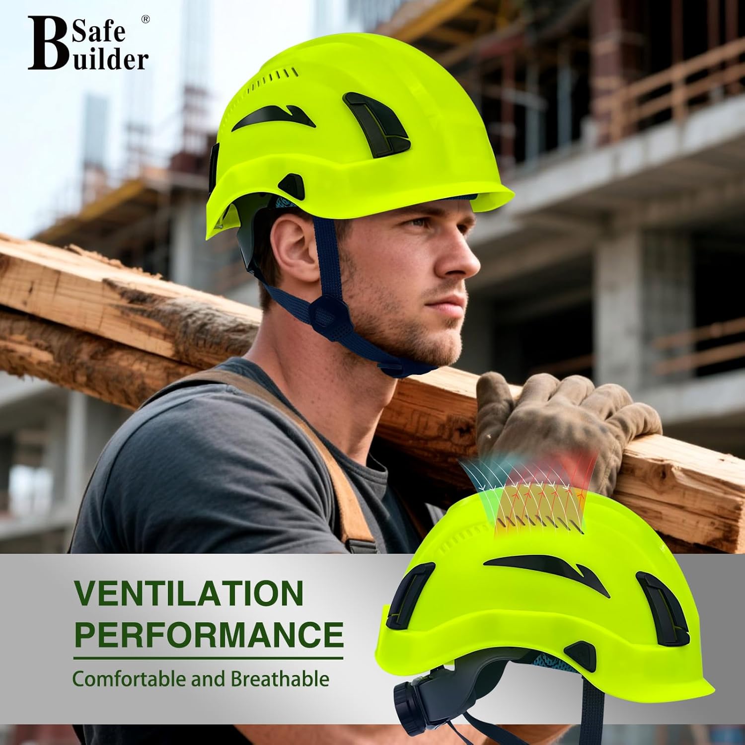 SAFEBUILDER Safety Helmet Hard Hats Construction Head Protection 6-Point Suspension Lightweight Work Outdoor,Industrial ANSI Approved