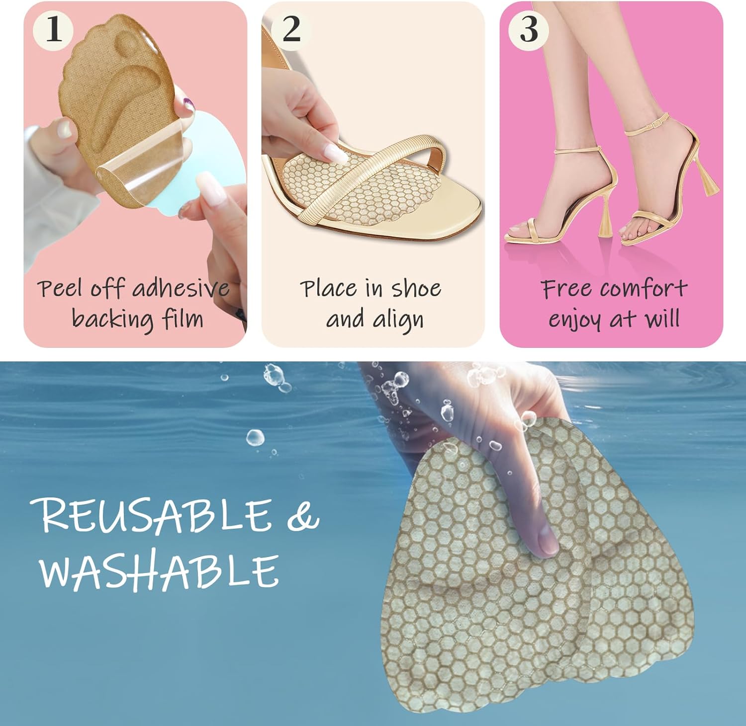 Ball of Foot Cushions for Women(2 Pairs Foot Pads), High Heel Inserts, Metatarsal Pads Women, Pain Relief and Comfort，Anti Slip, Invisible - Image 6