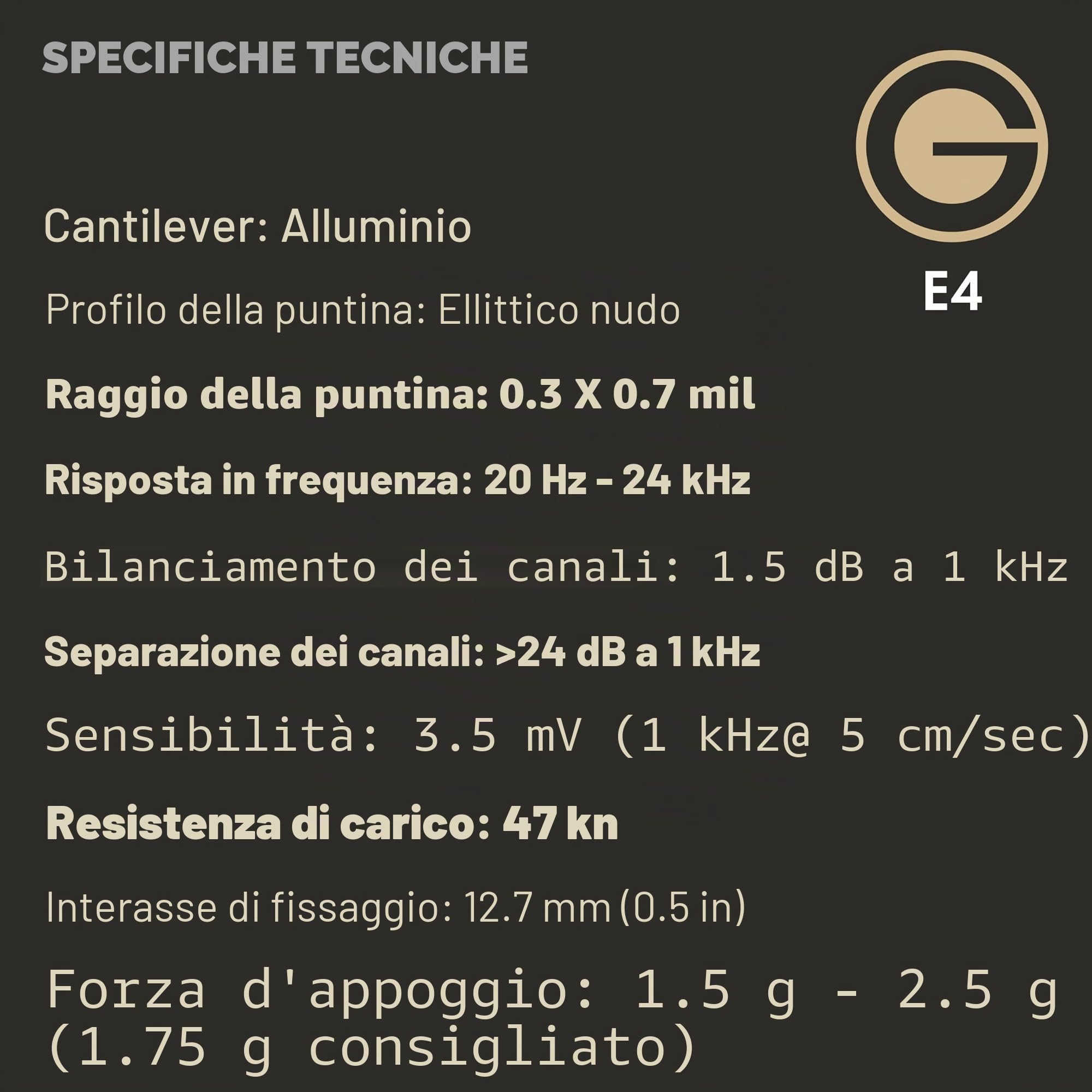 Goldring Cartuccia fono E4 ad alta potenza con magnete mobile per giradischi in vinile Hi-fi – con stilo sferico e cantilever in alluminio