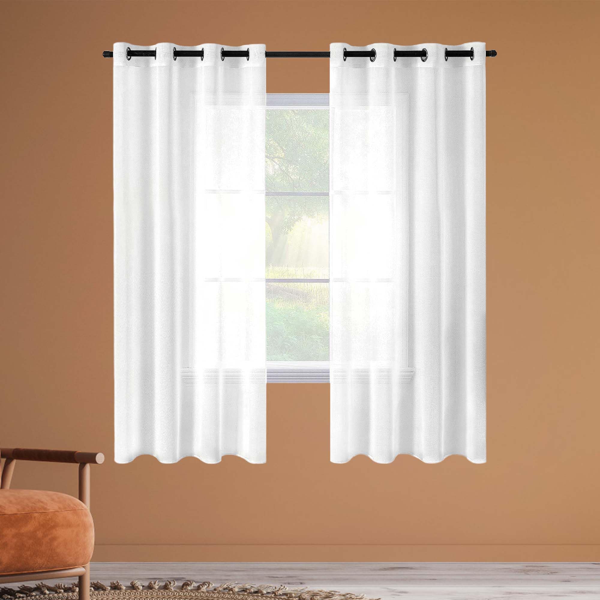 Voilage fenetre 100x140 cm blanc à oeillets pour chambre et salon