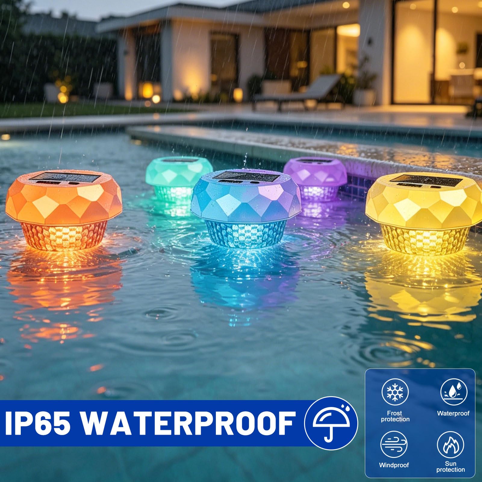FUFRE Poolthermometer Schwimmend, 2 in 1 Pool Thermometer Digital und Solar Poolbeleuchtung, Wasserthermometer mit Unterwasser Lichtshow, Wasserthemometer für Pool Schwimmbad Whirpool Teich (2Stück)