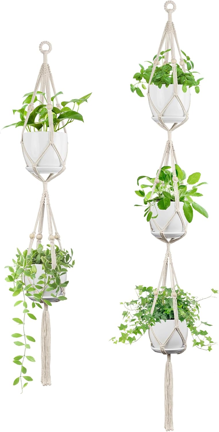 IDEEE PAN Macrame Plant Hanger Set - 49"/72" Ivory, Fits 4-8" Pots Indoor/Outdoor, Hang 5 Plants, Durable Cotton Rope