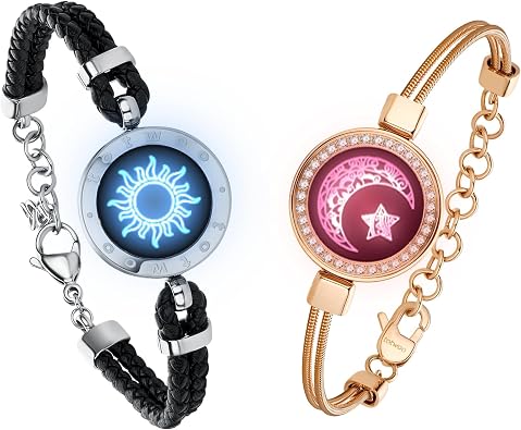 TOTWOO Long Distance Touch Bracelets with Vibration Function Smart Jewellery His and Hers Couples Matching Bracelets Sun and Moon Pattern Couple Gifts Pair One-to-One via Bluetooth Love Relationship