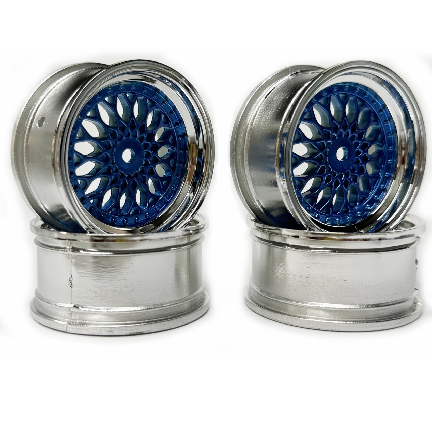 WONFAST 4PCS 52mm Diameter Plastic Plating Wheel Rims Hex 12mm for 1:10 RC On-Road Run-flating Drift Touring Racing Car 1.9inch Tires for HSP HPI TT01 TT02 Parts(Blue Silver,Offset:9mm)