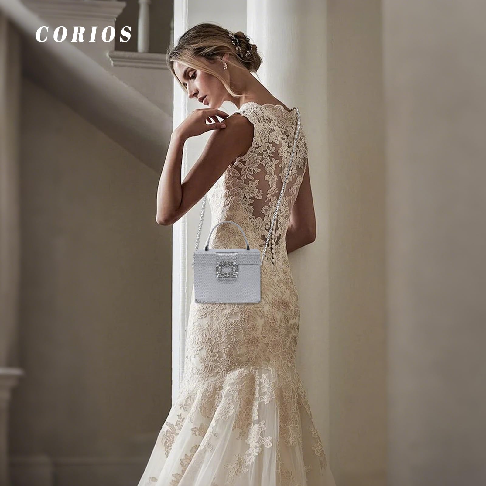 CORIOS Borsetta da Sera da Donna Clutch in Paillettes Lussuoso Strass Borsa a Tracolla a Spalla Pochette Piccolo con Catena Elegante Borsa Sposa Messenger per Ballo Cocktail Festa