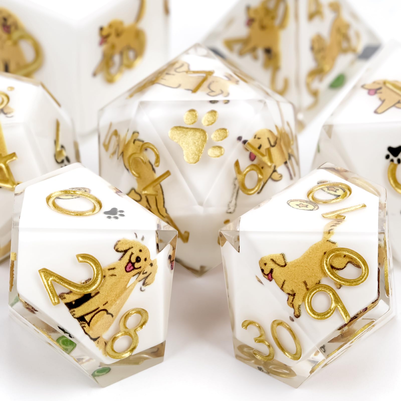 GU BEI TE DND Dice Set 7-Pcs, Sharp Edge Cute Dog Style Resin Dice Polyhedral Resin Sharp Edge Dice for Roleplaying Games Dungeons and Dragons RPG MTG Table Games（French Bulldog）