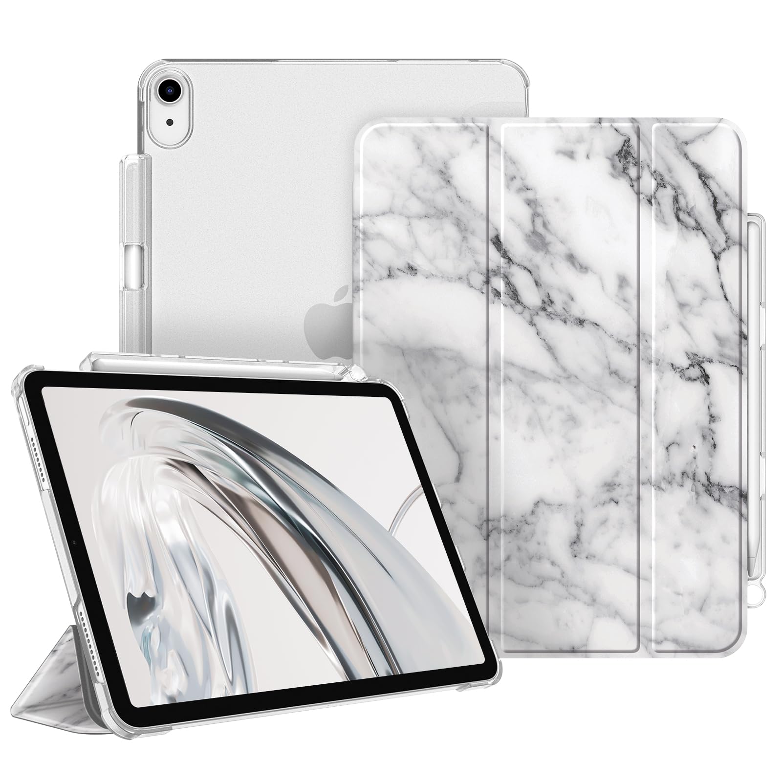 Fintie Hülle für iPad Air 11 Zoll M4/M3/M2 (2026/2025/2024), iPad Air 5./4. Generation (2022/2020) 10,9 Zoll mit Stifthalter, ultradünne leichte Schutzhülle mit transparenter Rückseite,