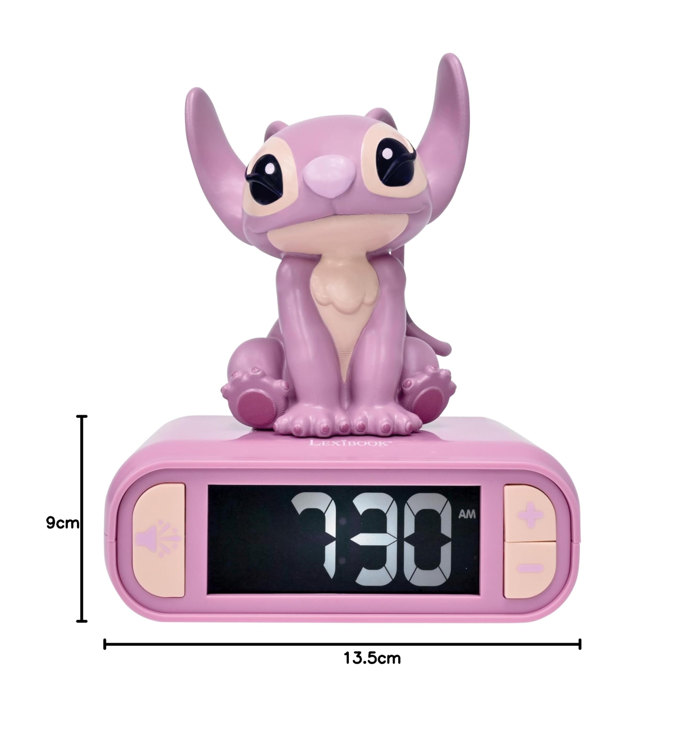 Lexibook, Disney Stitch, Budzik z Lampką Nocną Angel, Dźwięki i Melodie, Podświetlany Ekran LCD, LuminoUS, Drzemka, Różowy, RL800D1