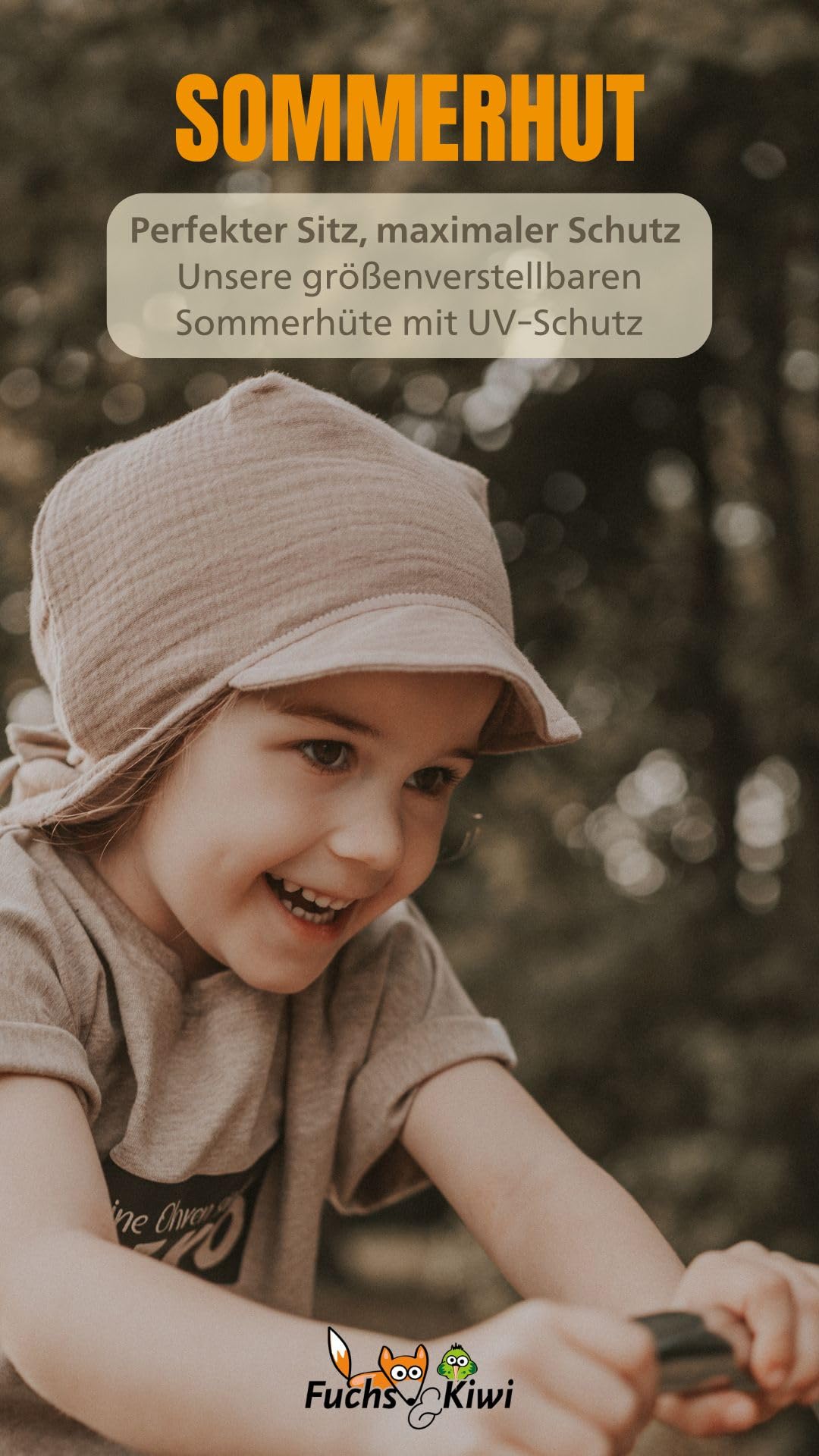 Fuchs & Kiwi Cappello estivo per neonato in mussola – Protezione UV 50+ & traspirante – Cresce insieme – 100% cotone – Oeko-Tex – Cappello da sole per bambini – fatto a mano a Berlino
