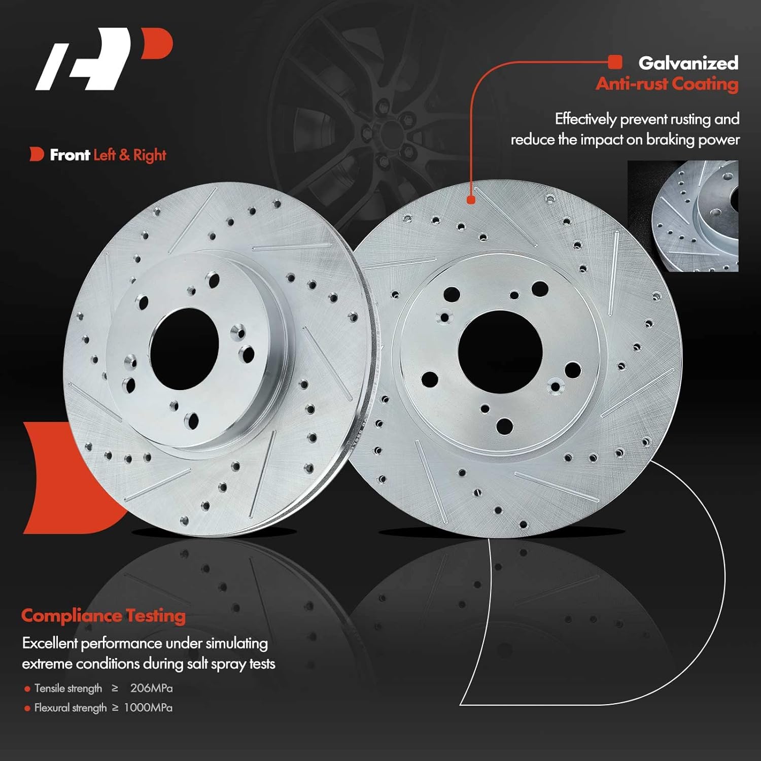 A-Premium Front Drilled and Slotted Disc Brake Rotors + Ceramic Pads Kit Compatible with Select Honda Models - Accord 1998 1999 2000 2001 2002 V6 3.0L 6-PC Set