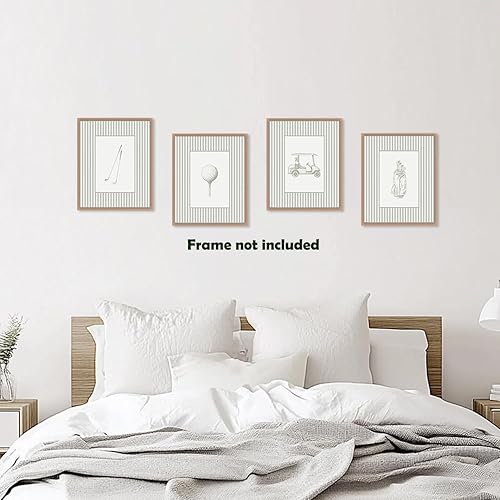 Miniatura 4 de Pleonox Juego de 4 impresiones artísticas de pared a rayas grises de 8 x 10 pulgadas, juego de 4, decoración de guardería deportiva, carrito de golf