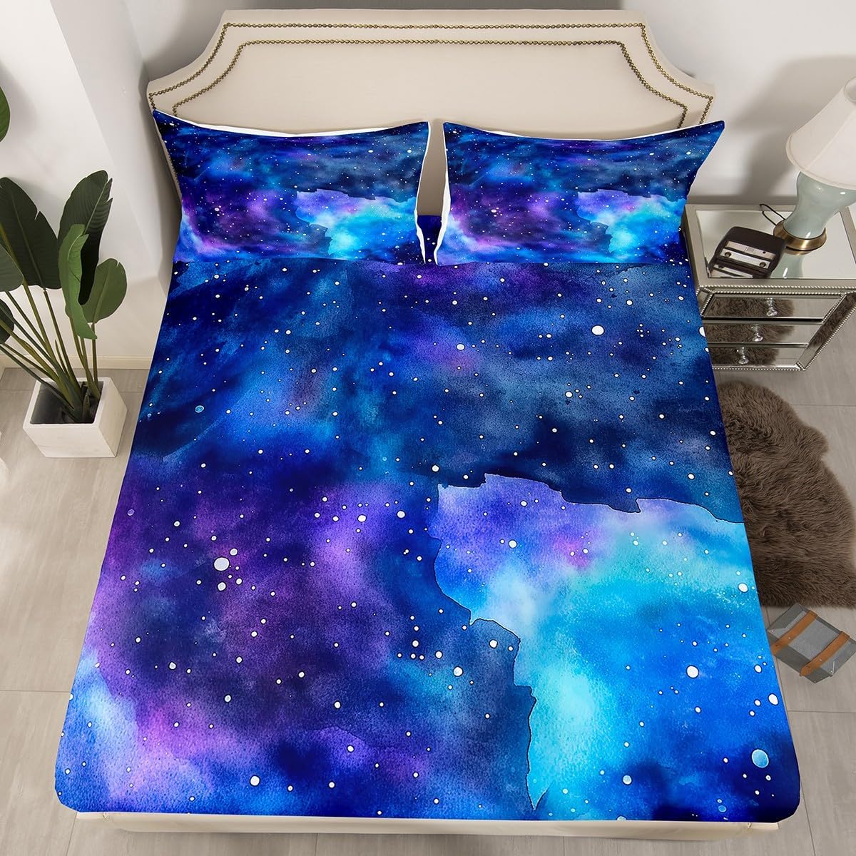 Erosebridal Stone Pattern Fitted Sheet Full Size Tie Dye Home Decor Bedding Set Abstract Fitted Sheet Blue Soft Bed Cover with Deep Pocket for Men Women Bedroom Decor（No Top/Flat Sheet）