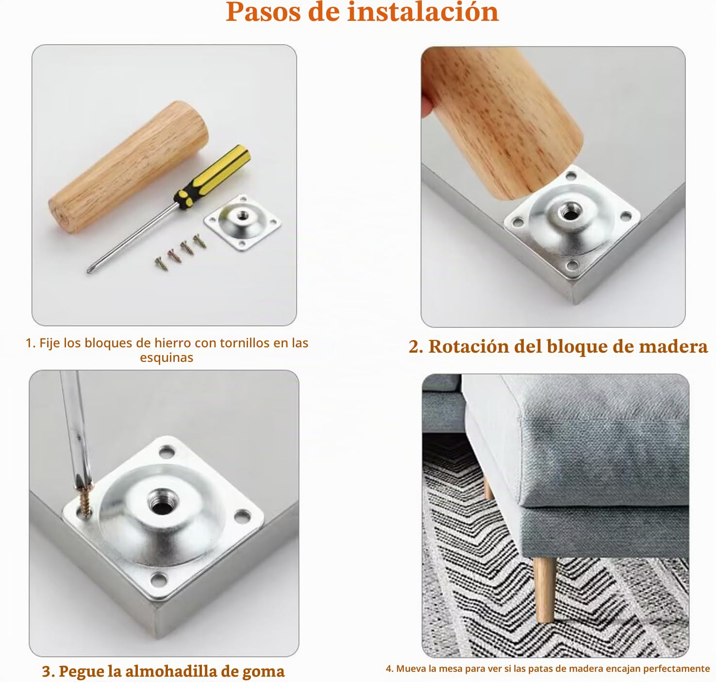 Goomp 8 Piezas Patas para Muebles Madera,10cm Patas de Repuesto para Sofá,Patas de Sofá de Mediados de Siglo para Sofá,Cama,Sillón,Gabinete