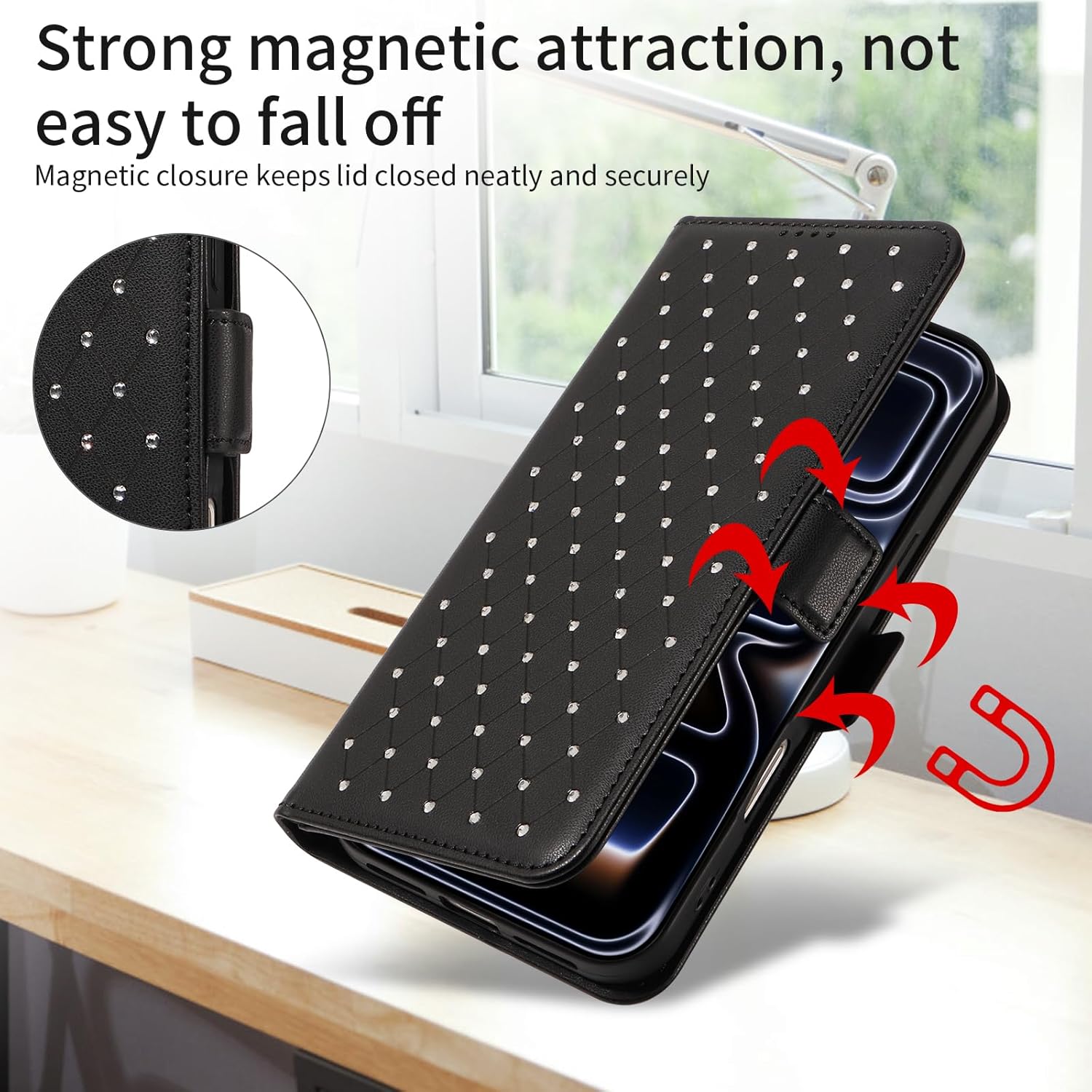 for iPhone 16 Pro Max Wallet Case with RFID Blocking, Card Slots & Kickstand | PU Leather Folio Cover with Lanyard Strap - iPhone 16 Pro Max(6.9") Case Black - Image 8