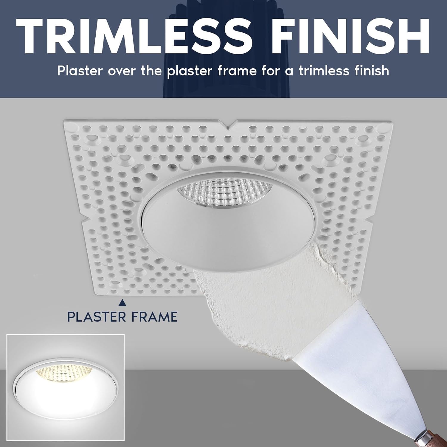 LUXRITE 3 Inch Trimless LED Recessed Spotlight, 15W, 1100LM, 5CCT Selectable 2700K-5000K, 60° Beam Angle, Dimmable, Push-n-Lock Spotlight, CRI90, Damp & IC Rated, Plaster Downlight, ETL White