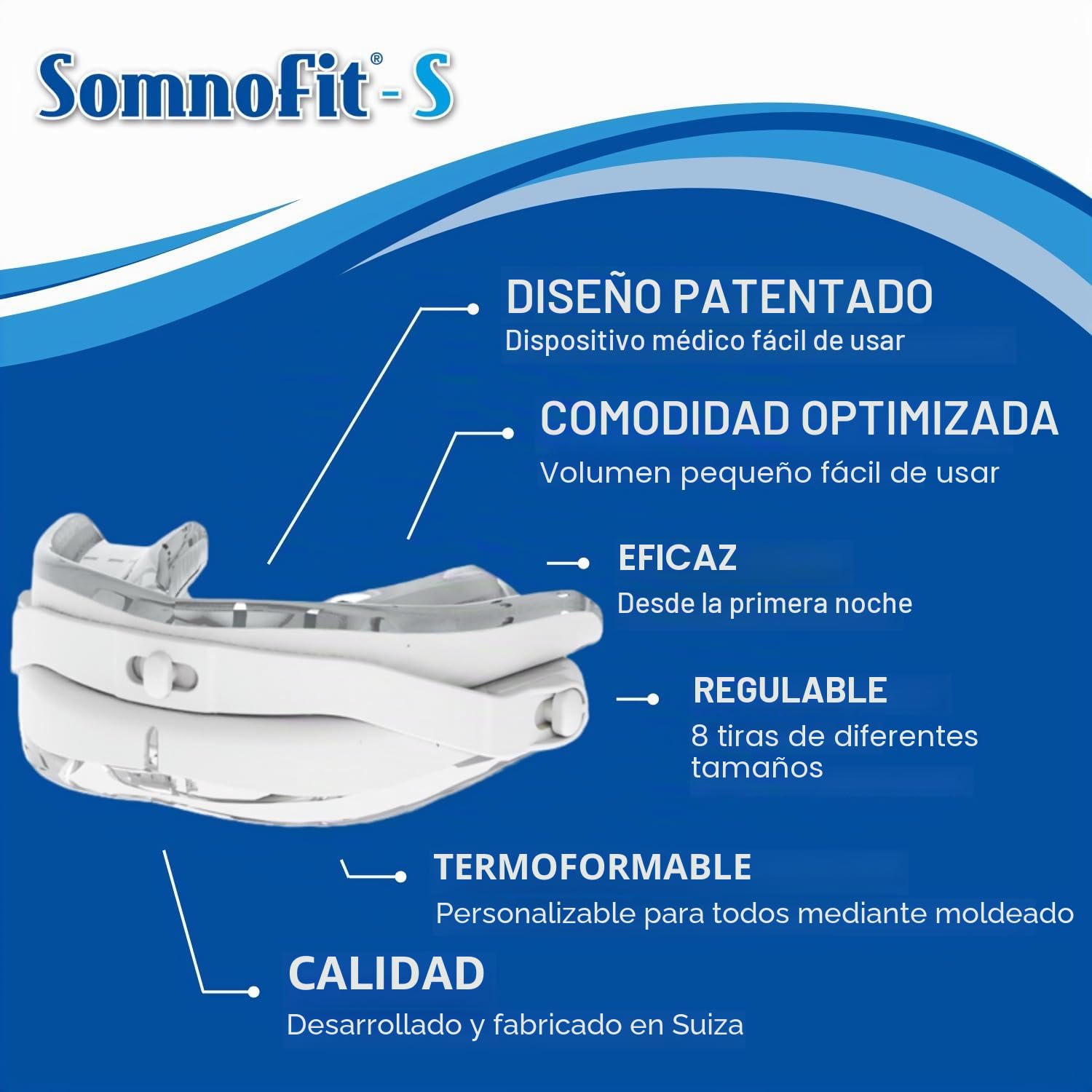 Somnofit-S – Ortesis antironquidos – Canal dental flexible y termoformable – Diseño patentado, gran comodidad – Ortesis mandibular fabricada en Suiza