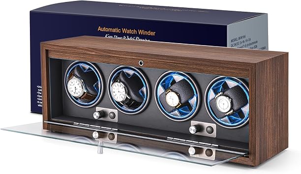 Watch Winder for Automatic Watches, Ultra Quiet Motor for 4 Watches with LED Lights, Automatic Watch Winder with 4 Rotation Modes