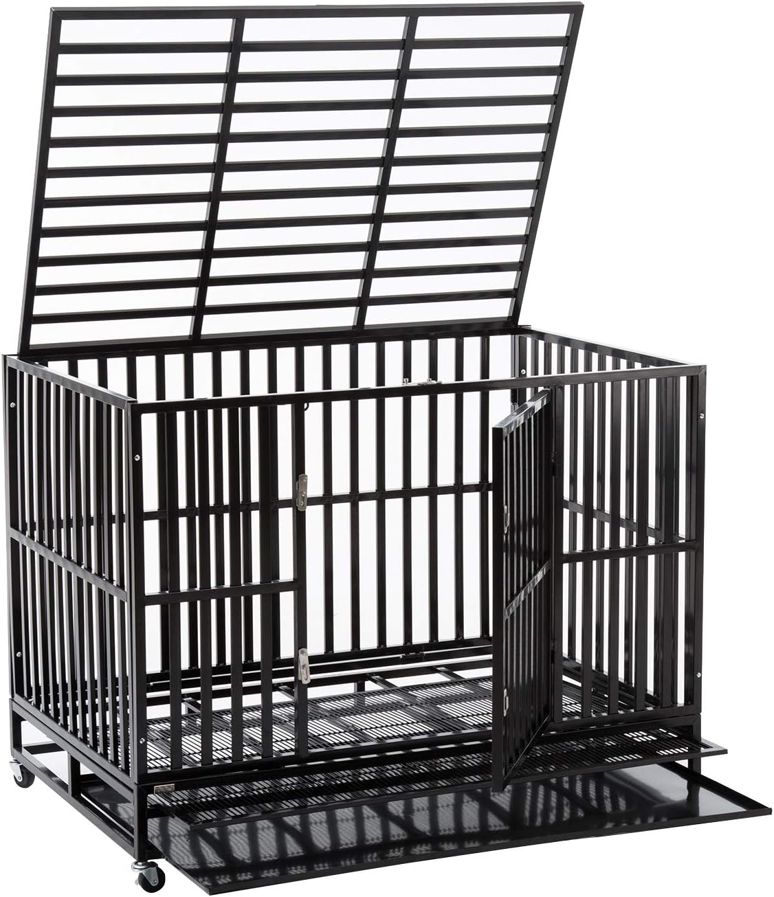 Walcut Heavy Duty Metal 48 Dog Cage Large Dogs Pet Playpen with Wheels and Tray Square Tube