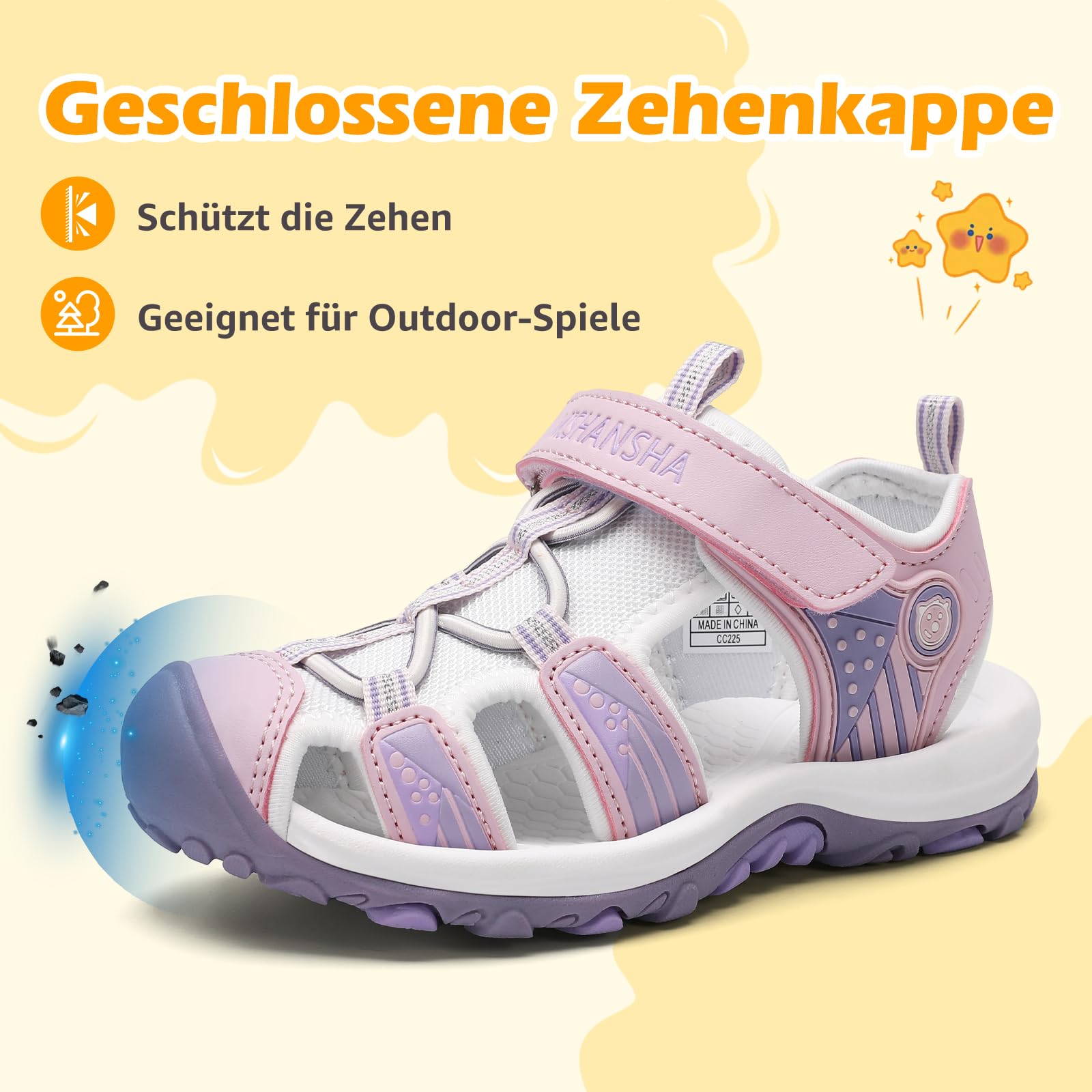 Mishansha Sandalen Mädchen Sommer Geschlossene Sandalen Kinder Atmungsaktiv Outdoor Sport Trekking & Wandersandalen Lila 32 EU