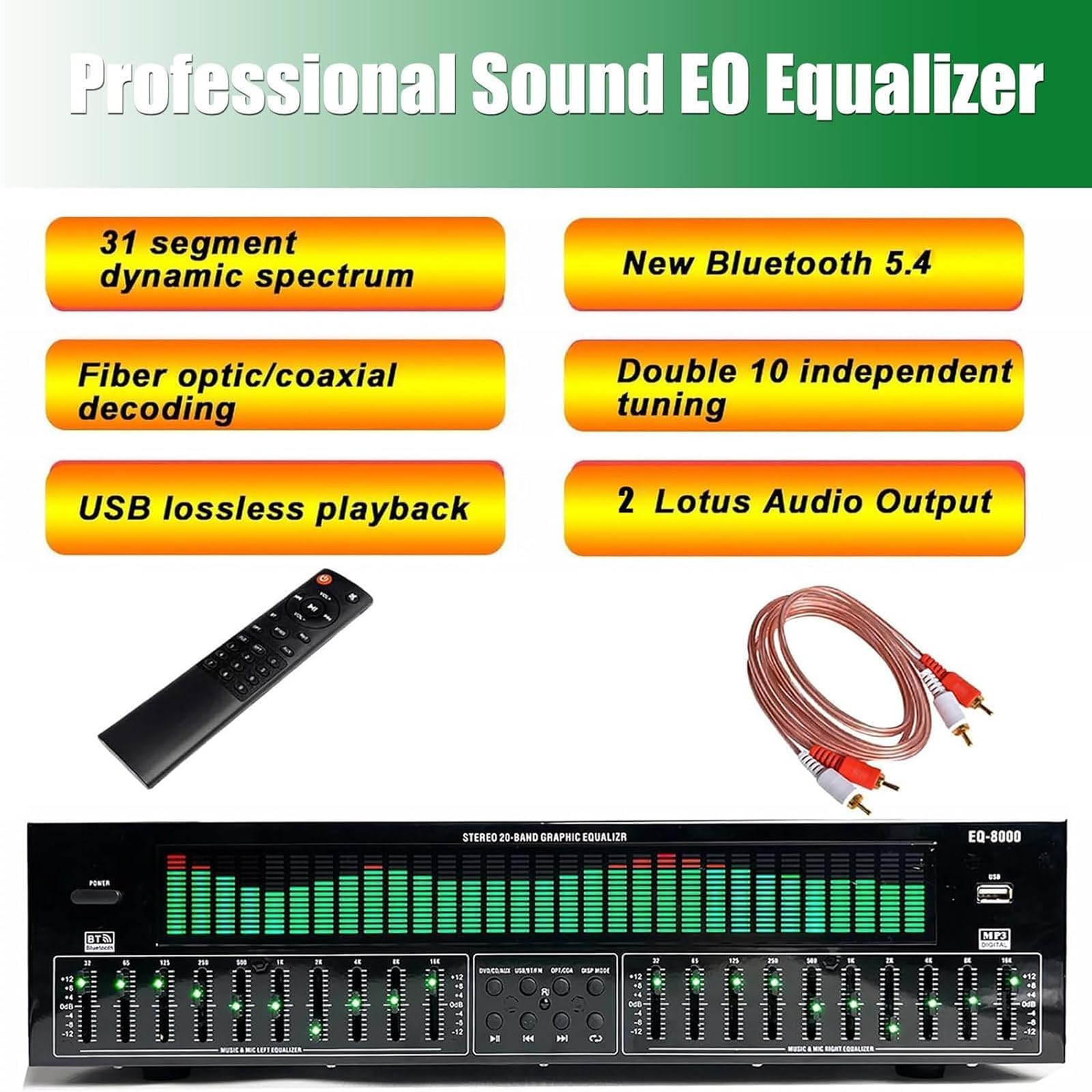 COYEUX Equalizzatore Digitale a 31 Bande, Equalizzatore Grafico Stereo Digitale, 10 uscite con Effetti preimpostati, Supporto Funzione Bluetooth, per Auto, Feste, Camera da Letto, casa