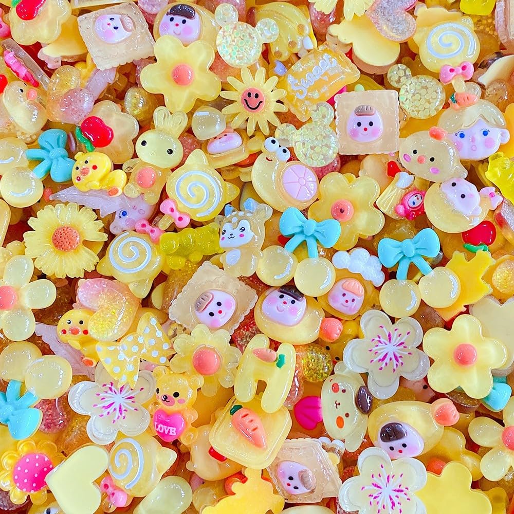 Yuhgfd Cute Yellow 100/200Pcs Cute Resin Flatback Slime Charms For Diy Craft Making, Candy Fruit Cake Charms, Scrapbooking Beads, Kids' Crafts