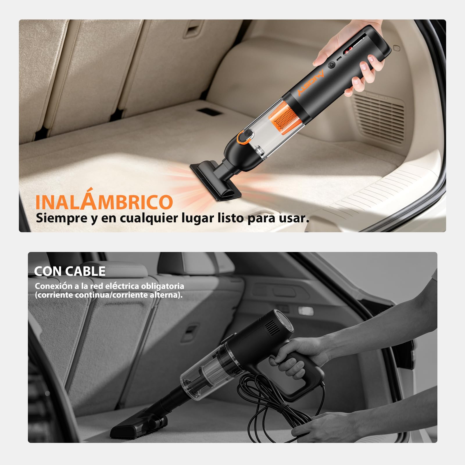 Aspirador de Coche Inalámbrico Potente 30.000 Pa, Aspirador de Mano 4 en 1 – Mini Aspirador/Soplador/Compresor de Aire/Bomba de Vacío, Motor Sin Escobas, 7800 mAh Carga Rápida